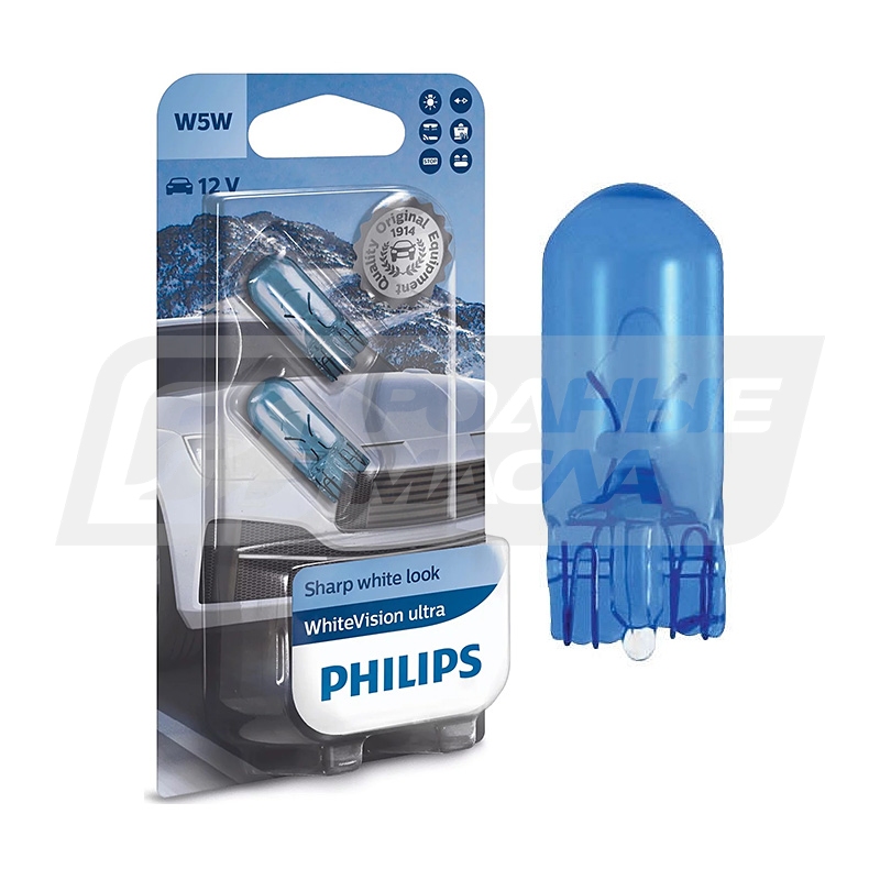 PHILIPS WhiteVision Ultra W5W 12V 5W W2.1x9.5d, набор 2шт 12961WVUB2